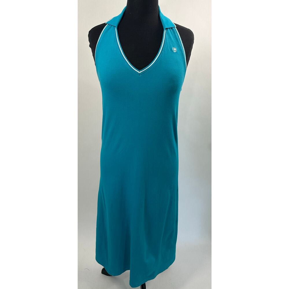 VTG Y2K Duck Head Halter Midi Dress Size M Blue Collared Preppy Tennis Golf Polo